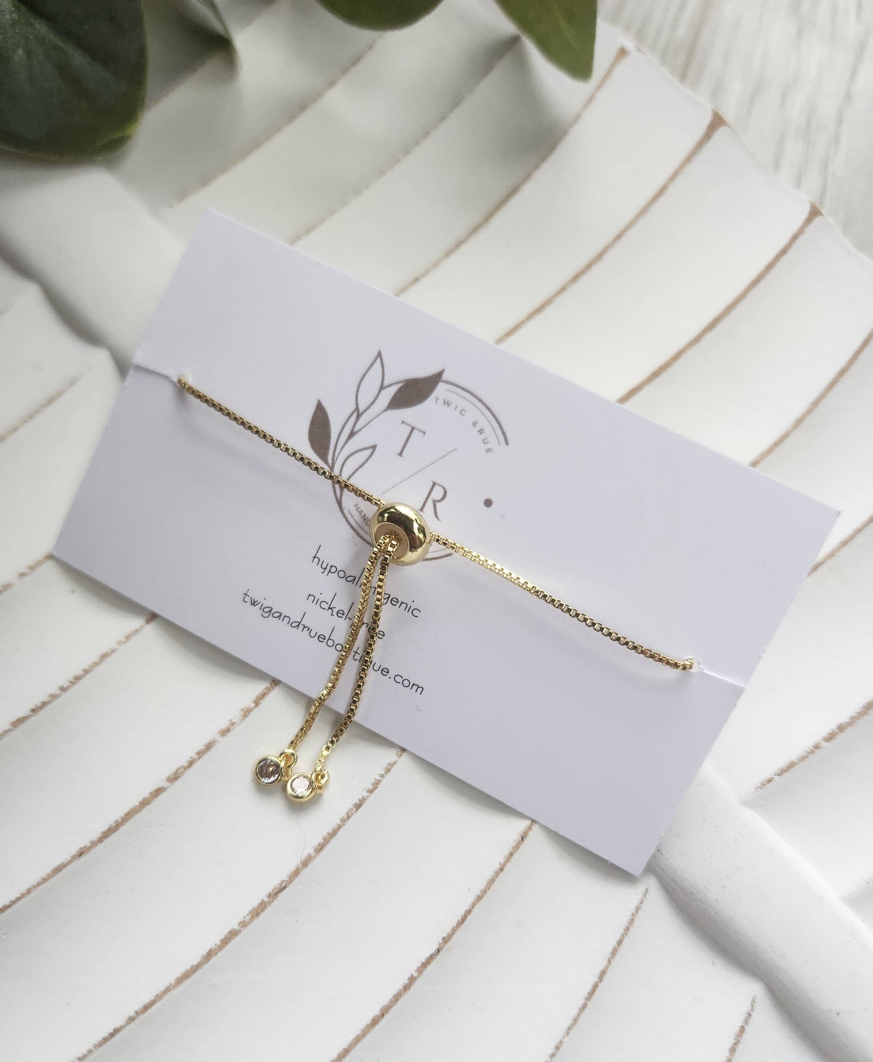 Twig & Rue boutique - Vente Bracelets à breloques/pendentifs - Bracelet coulissant cœur en or - Plaqué or 18 carats3