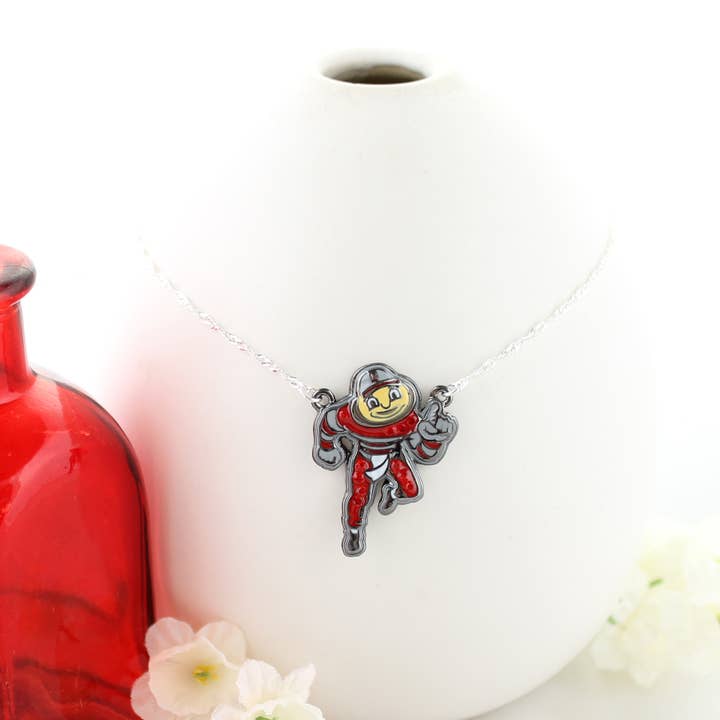 Seasons Jewelry - Wholesale Pendant/Charm Necklace - Ohio State “Brutus” Crystal Logo Necklace