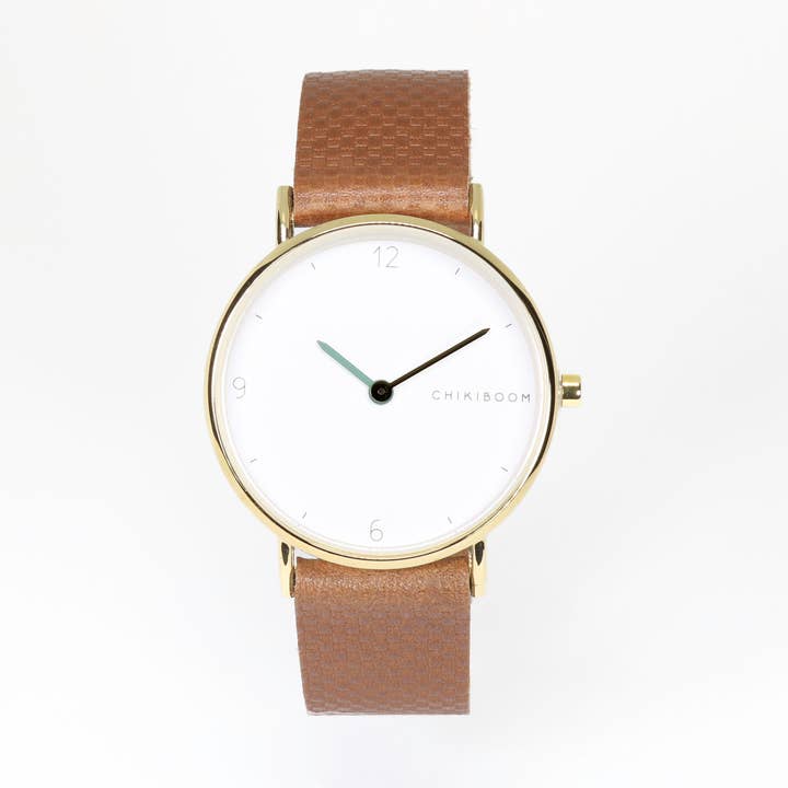 Reloj marrón texturizado / blanco y dorado para venta al por mayor de Chikiboom