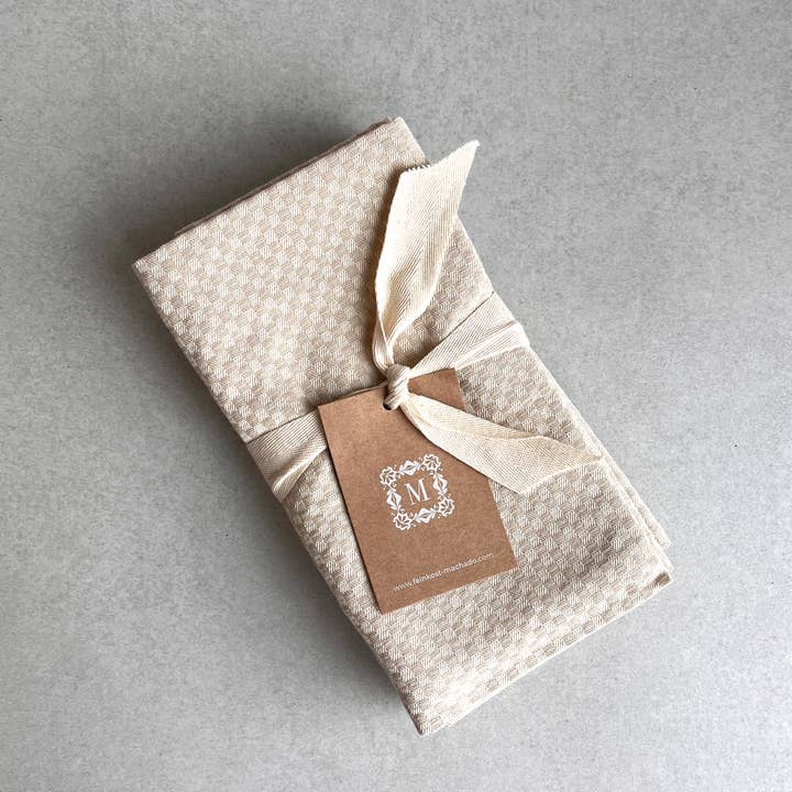 Set of 3 checkered tea towels - beige for wholesale by Machado GmbH