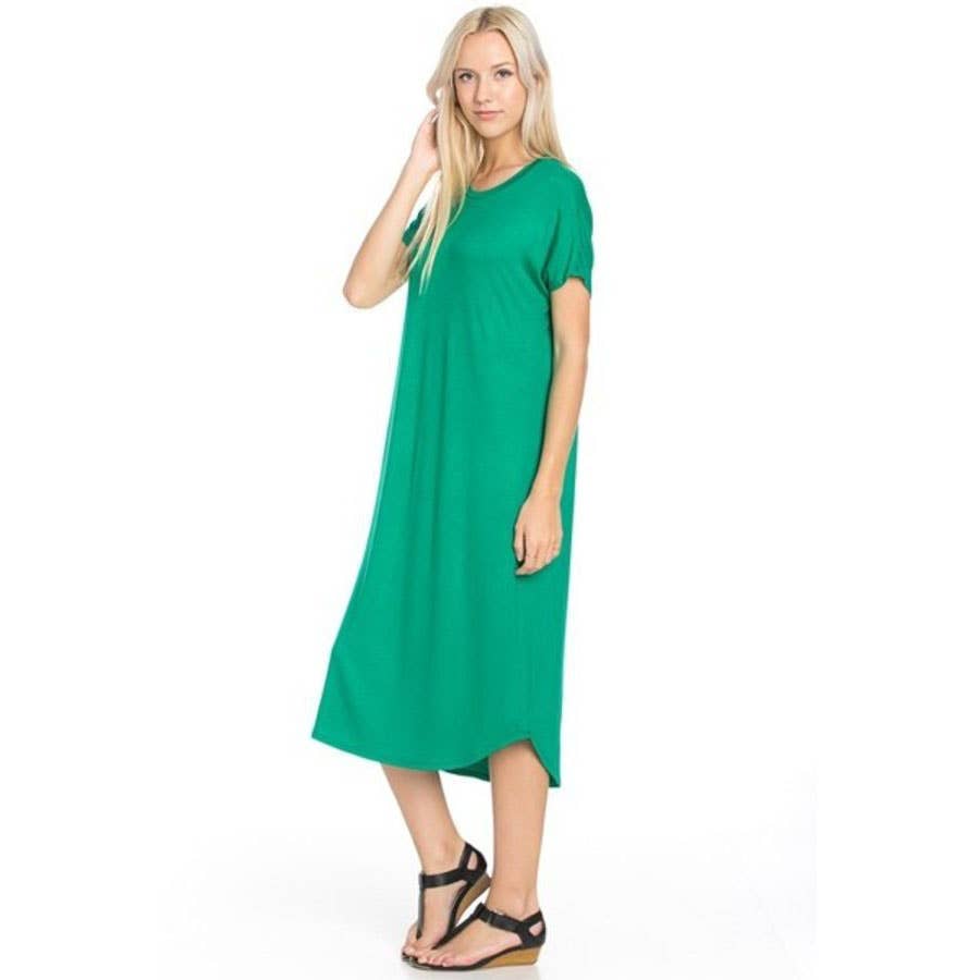 Azules Clothing - Wholesale Dress - Women's - ADM-8252RS Loose fit Crew Neck Hem Midi Dress55