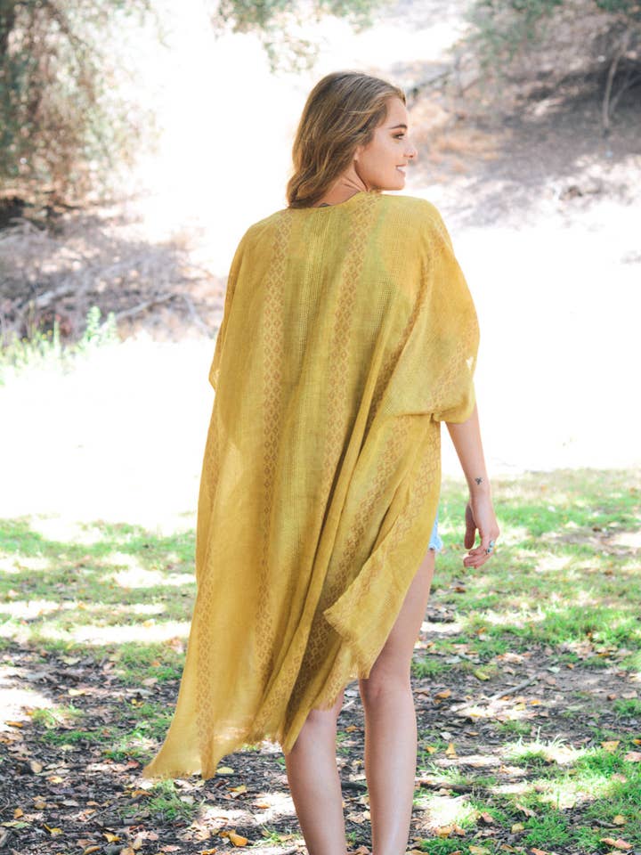 Leto Accessories - Vendita all'ingrosso Kimono - Donna - Kimono lungo intrecciato tribale a blocchi di colore5