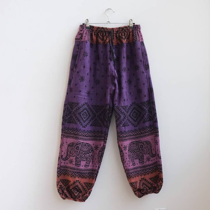 Karma Nepal Crafts - Wholesale Pants - Women's - Elephant Print Wool Blend Fall Winter Baggy Pants3