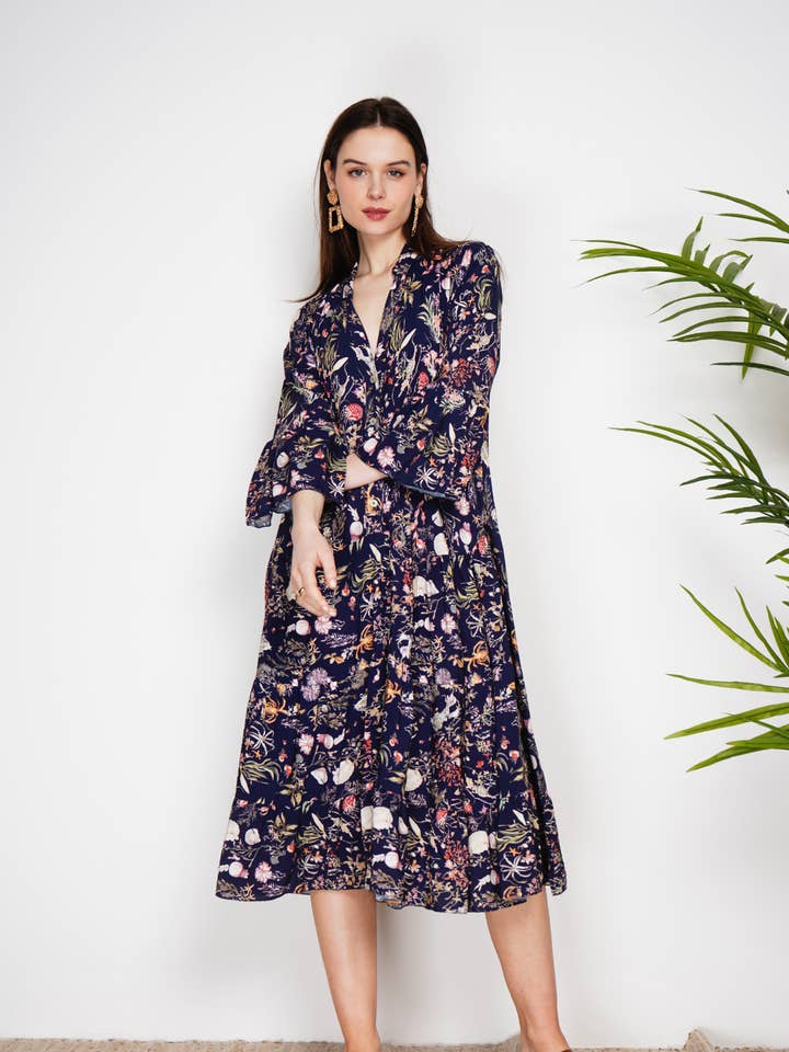 NOELINE - Wholesale Dress - Women's - Printed midi dress 10614V-01
