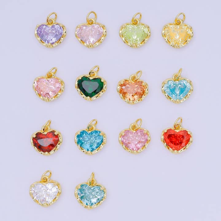 24K Gold Filled 16.9mm Heart-Shaped CZ Full of Heart Birthstone Charm | AC-1568 - AC-1574 for wholesale by Aim Eternal
