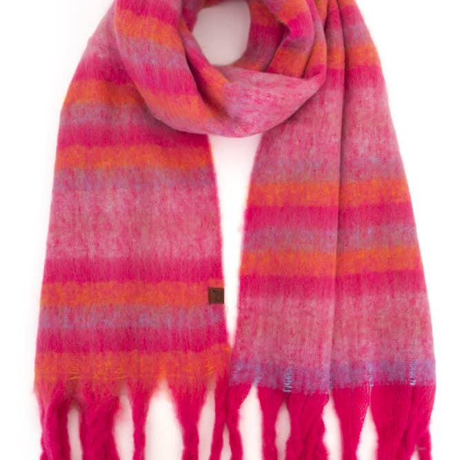 Hana - Wholesale Scarf - Women's - C.C Horizontal Multi Color Stripe Woven Scarf4