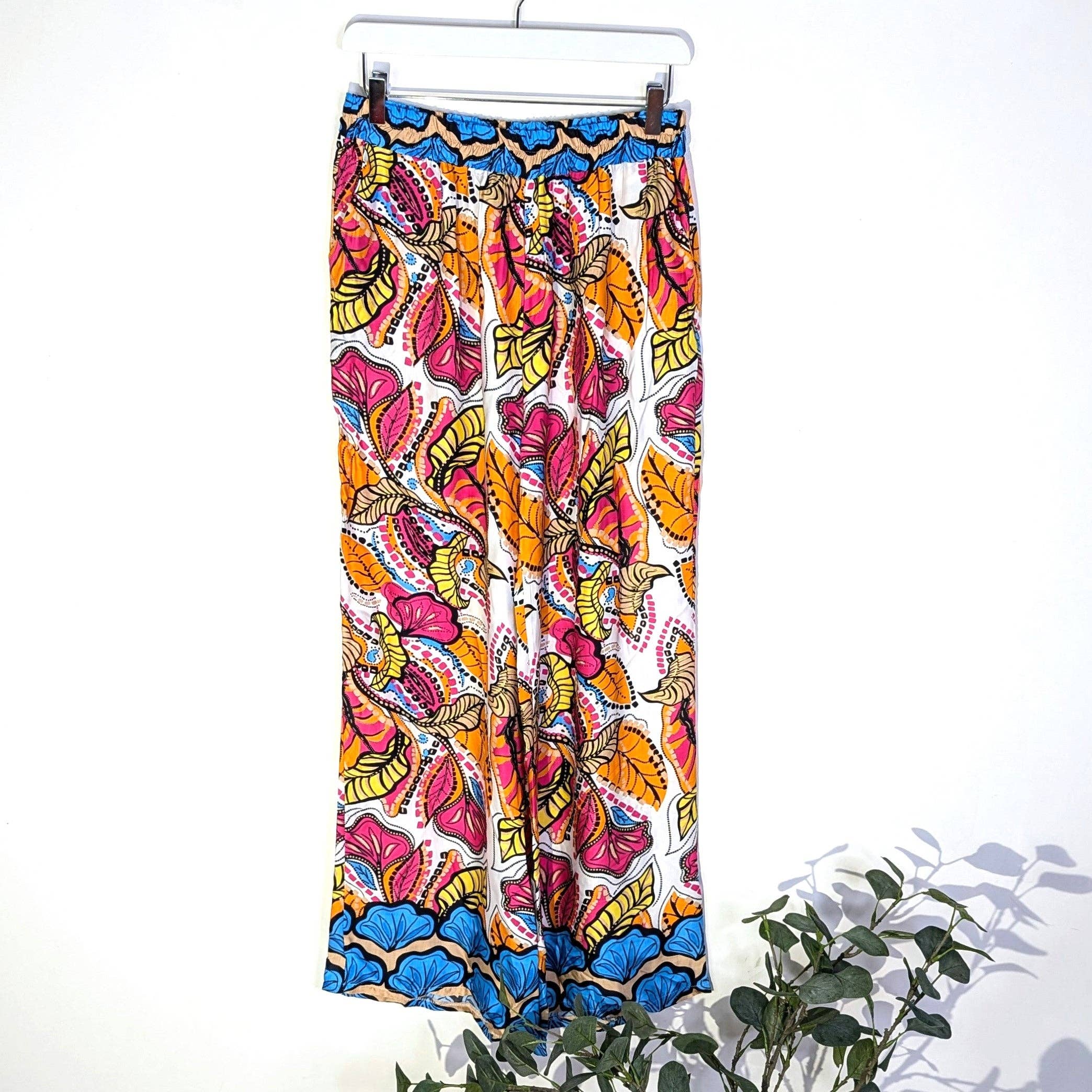 Tempest Designs – wholesale Pants – Women's – Batik style print straight leg viscose trousers with coloured border3
