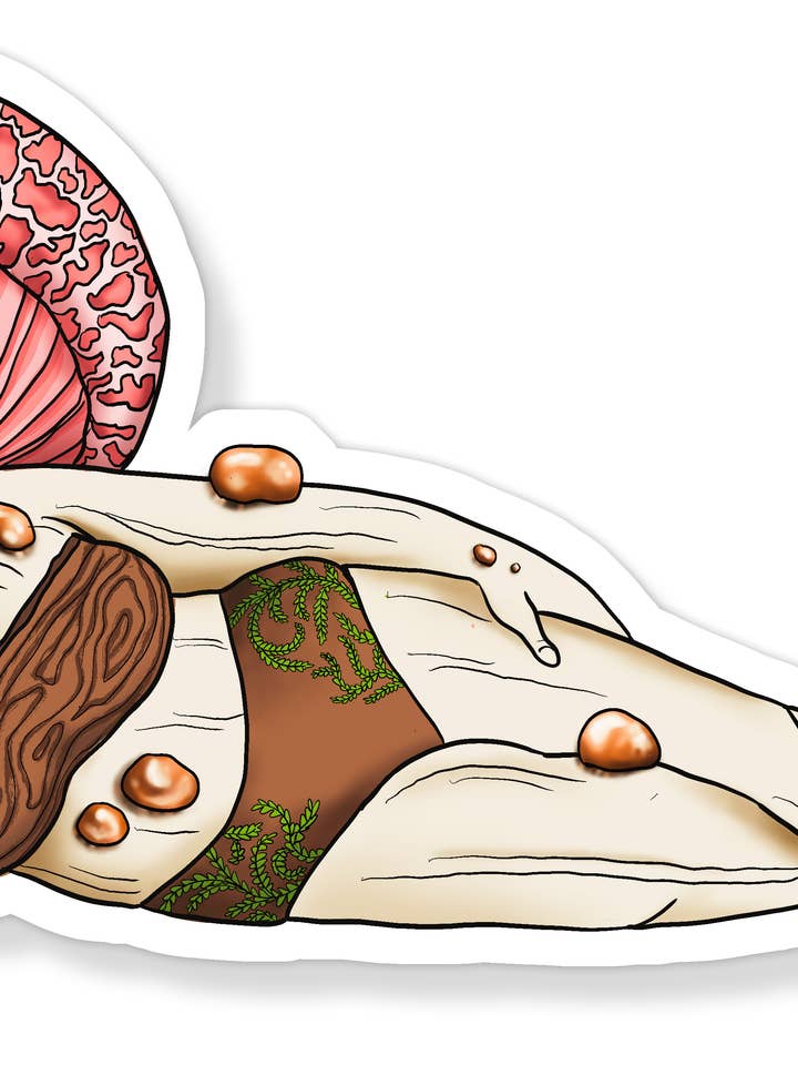 Autocollant Fille Pin-up Champignon Pêche Ridée pour la vente par Mushroom Marauder