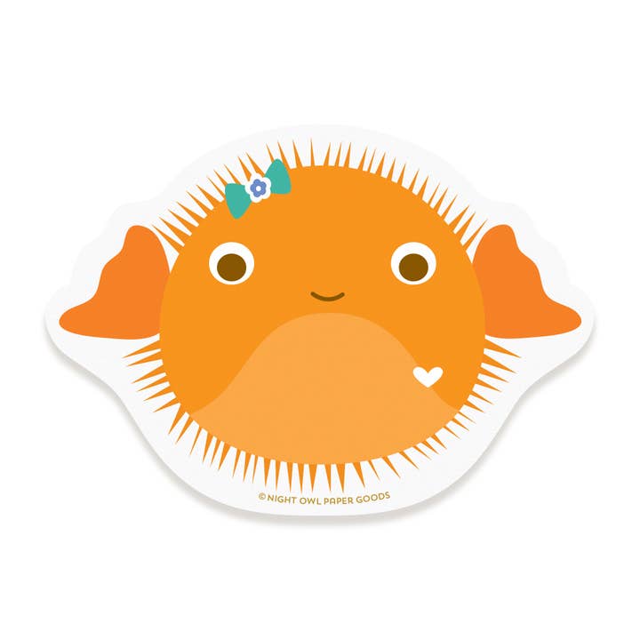 Puffer Fish Vinyl Sticker for wholesale by Night Owl Paper Goods