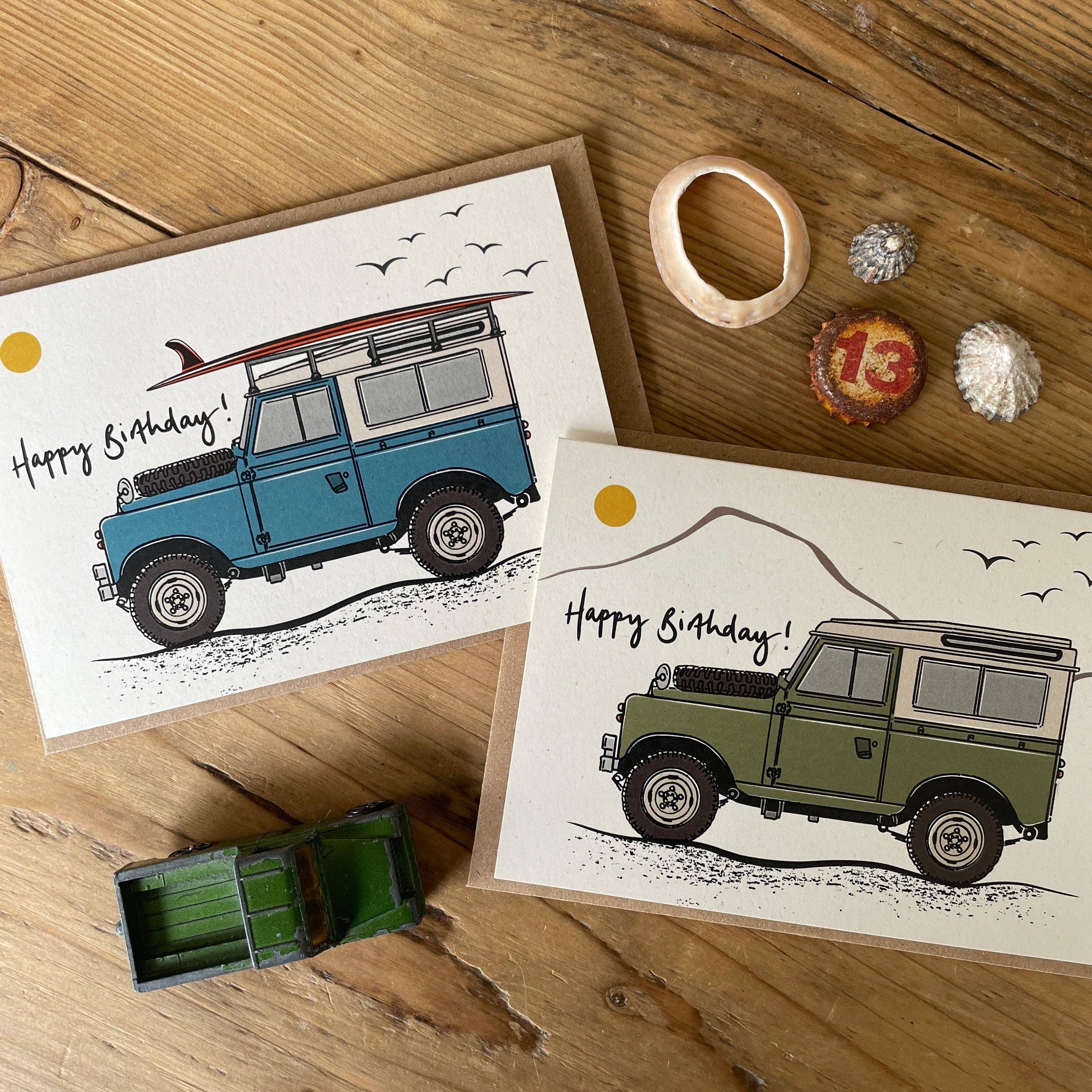 Rock & Saltwater – wholesale Birthday card – Land Rover mountain birthday card5
