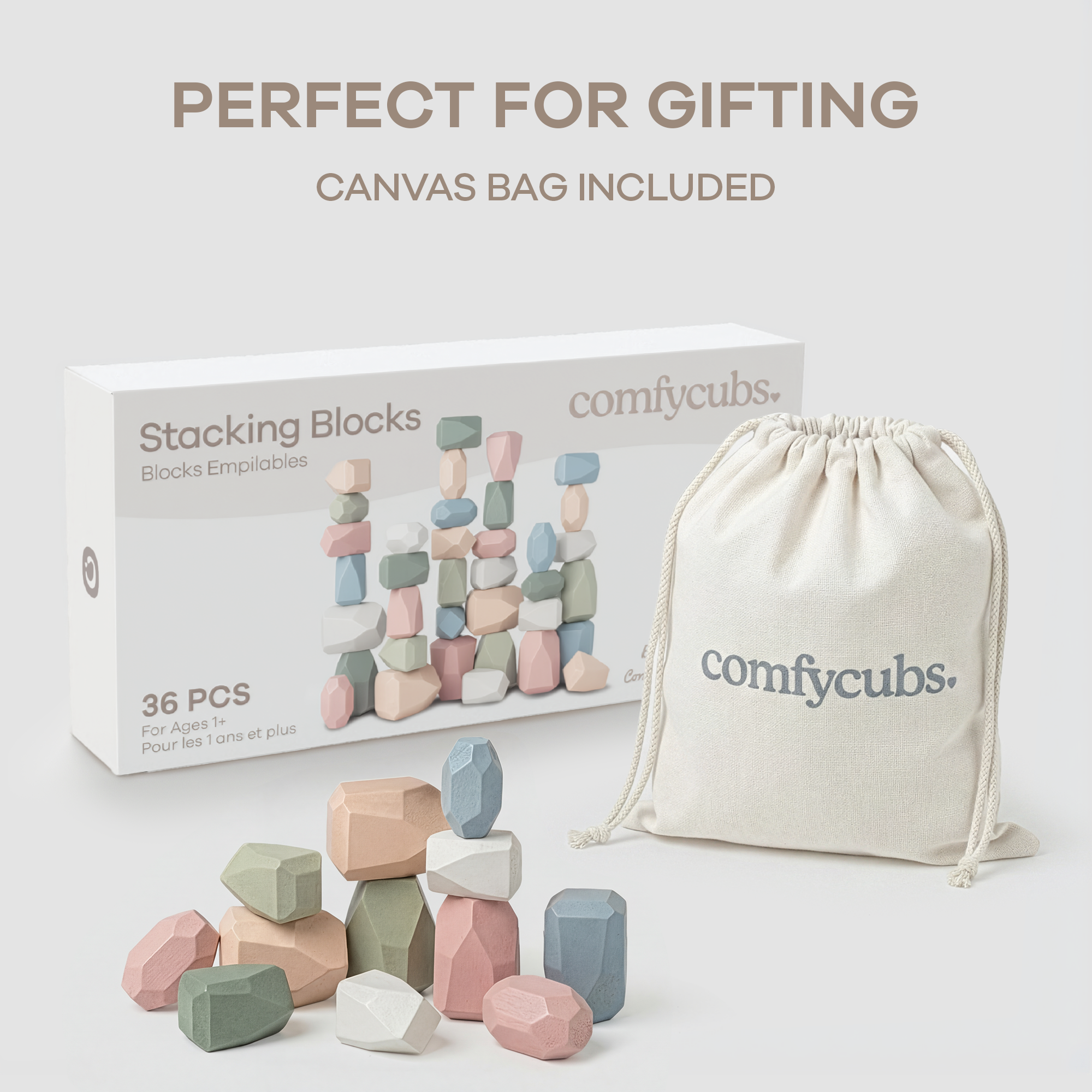 Comfy Cubs – Großhandel Bauklötze – Kind & Baby – Steine stapeln, 36 Stück Holzstapelsteine von Comfy Cubs27