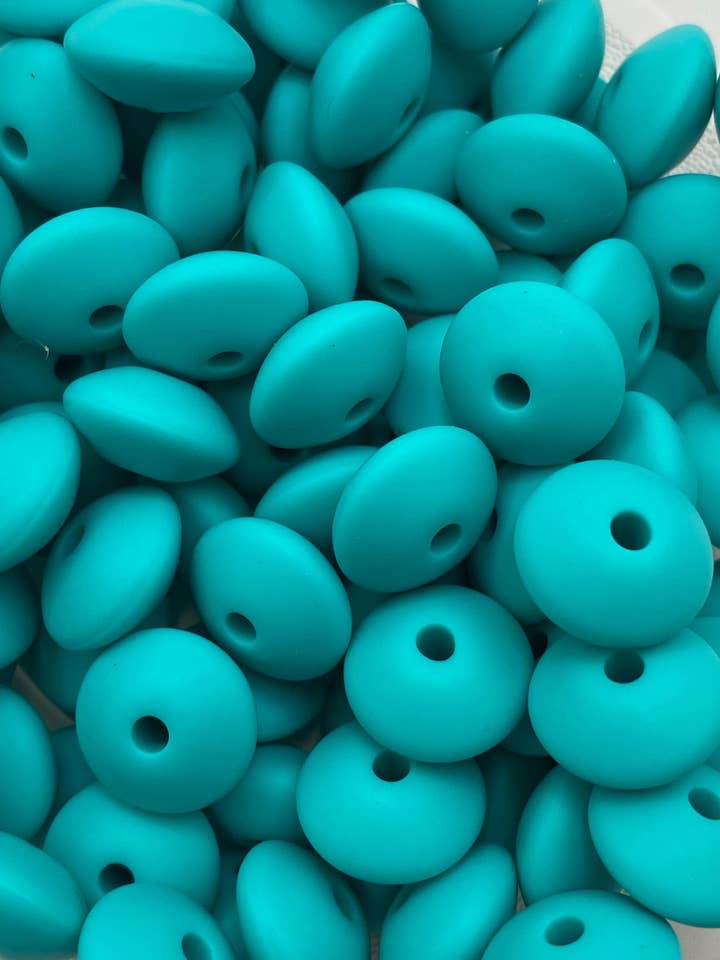 20 Turquoise Solid Silicone Lentil Beads - 12mm for wholesale by ASAP Craft Supplies
