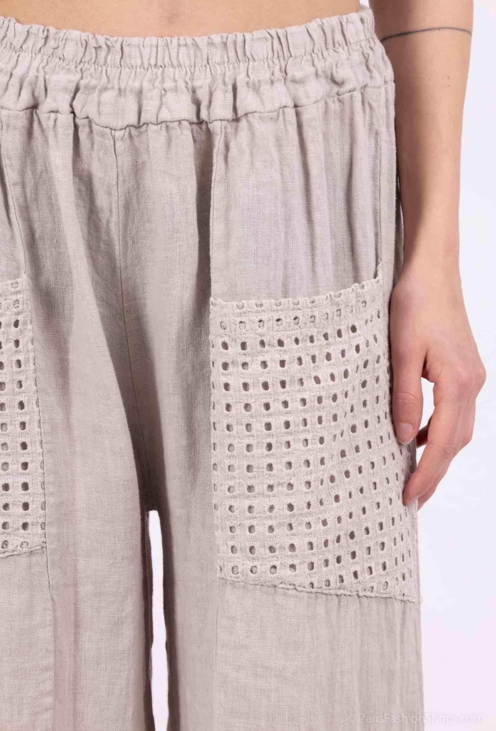 Shyloh - Wholesale Pants - Women's - Linen Trousers with Openwork Pockets 2058032