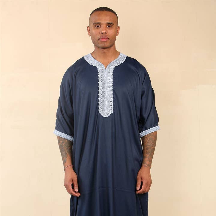 Túnica masculina azul marroquina Thobe Jubba para Eid Djellaba Gandoura por atacado de Infinity Leather (Upperclass Fashions Ltd)