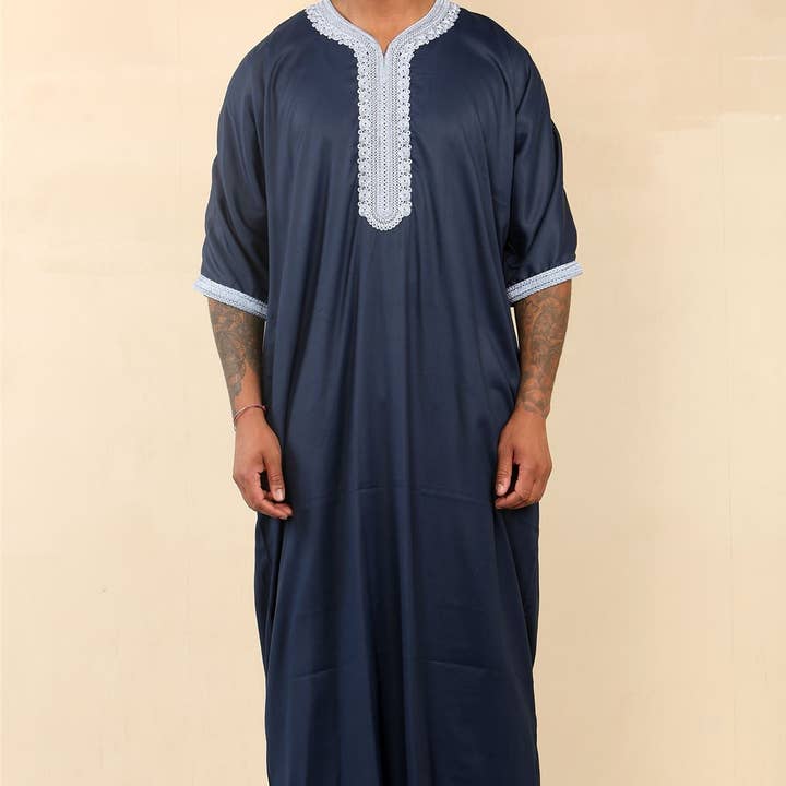 Herren Blaue Marokkanische Thobe Jubba Robe Eid Djellaba Gandoura für den Großhandel von Infinity Leather (Upperclass Fashions Ltd)