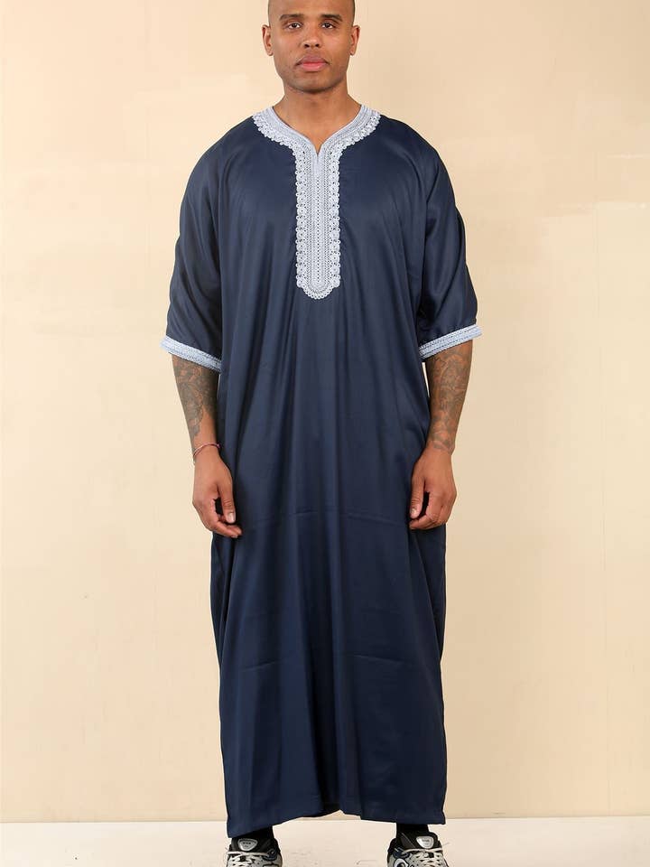 Blauw Blauwe Marokkaanse Thobe Jubba Gewaad Eid Djellaba Gandoura voor Mannen voor groothandel op Faire