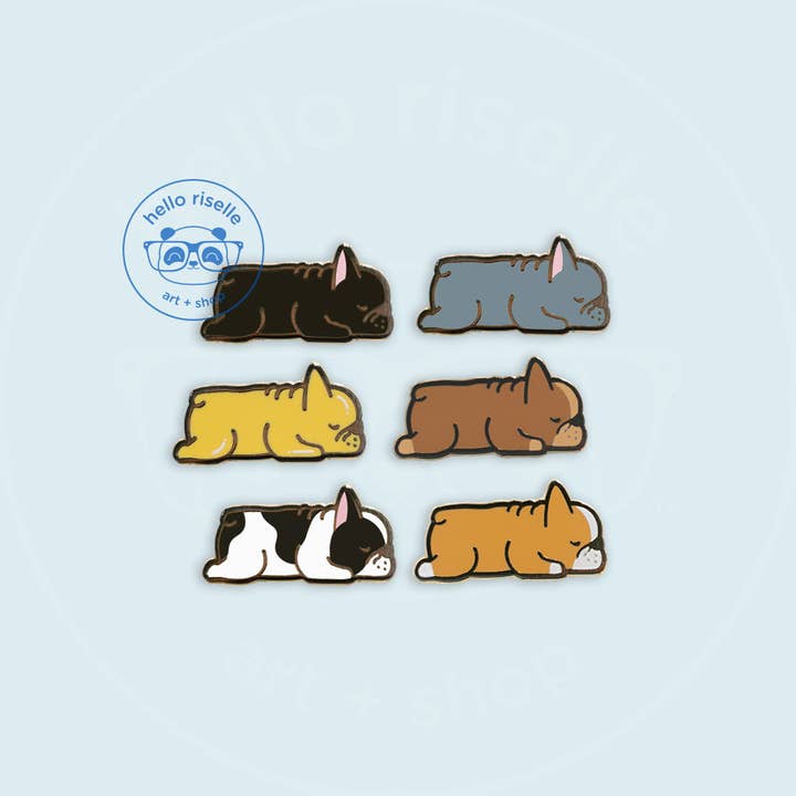 Hello Riselle | Art + Shop - Wholesale Lapel Pin/Button - Small Sleeping French Bulldog Enamel Pin2