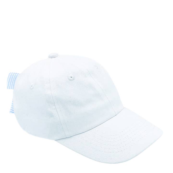 Bow Baseball Hat in White with Blue Bow (Adult) for wholesale by Bits & Bows