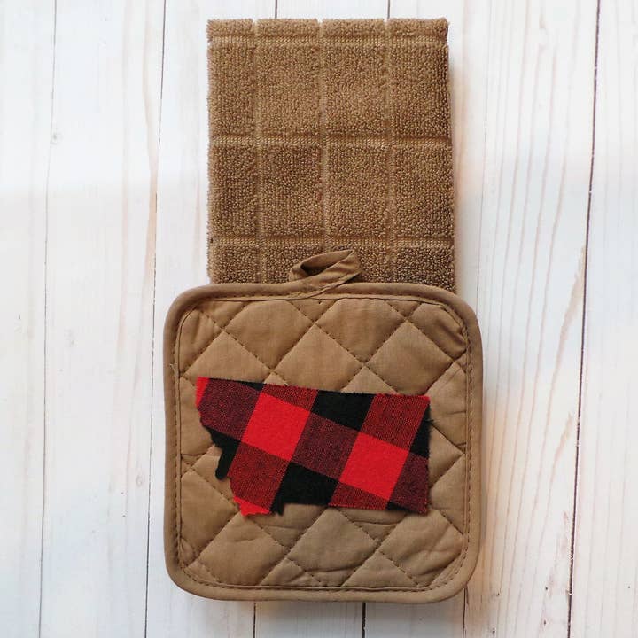 Plaid Spirit - Wholesale Oven Mitt/Pot Holder - Buffalo Plaid State shape potholder and towel set2