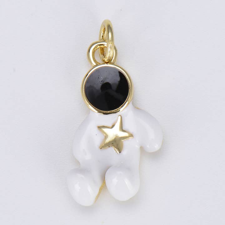 White Enamel Astronaut Star Charm in Gold Filled, CP1587 for wholesale by Beads Creation