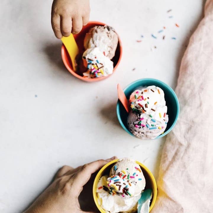 EKOBO - Wholesale Drinking Glass/Cup - Kids & Baby - Bambino Ice Cream Set RETRO - Coral, Lagoon, Lemon, Tomato1