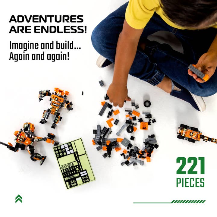 JitteryGit - Wholesale Building Set - Kids - 3-in-1 Toy Building Set (221 Pc) Robotryx Tangryp