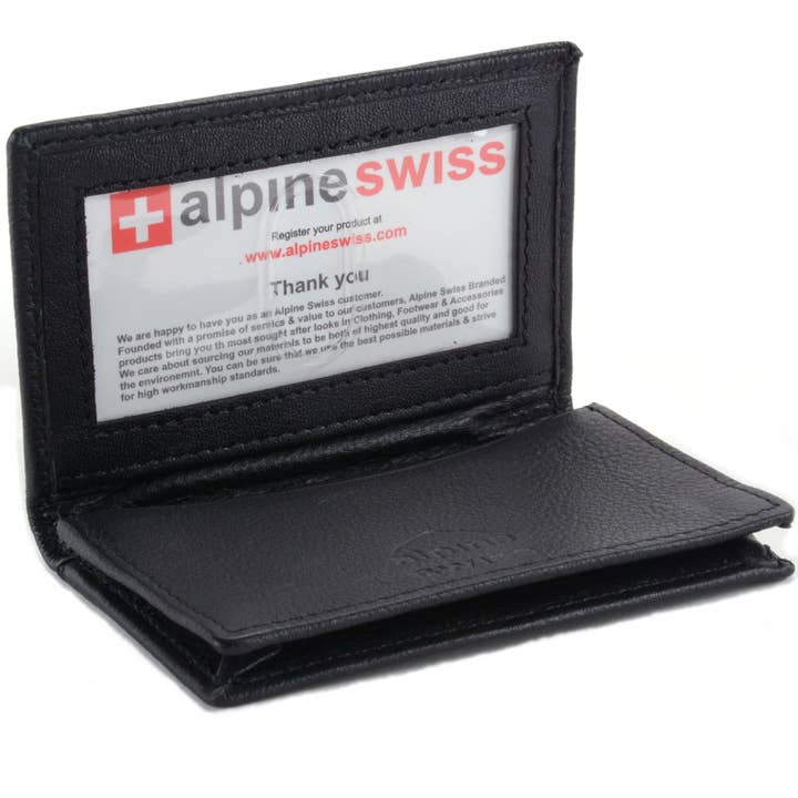 Black Alpine Swiss Expandable Business Card Case Genuine Leather Front Pocket Wallet - PDS039-Parent for wholesale on Faire