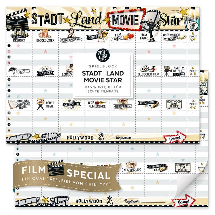 Città-Paese-Stella del Cinema, Blocco da gioco DIN A4 per la vendita all'ingrosso da parte di chili type