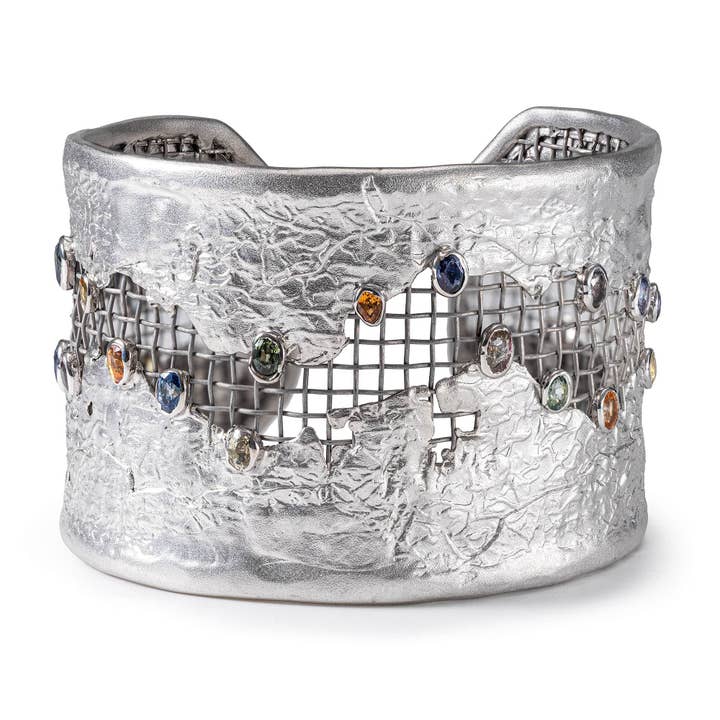 Arche Singular Edition Bracelet en Titane Maille & Argent avec Saphir Fantaisie pour la vente par German Kabirski
