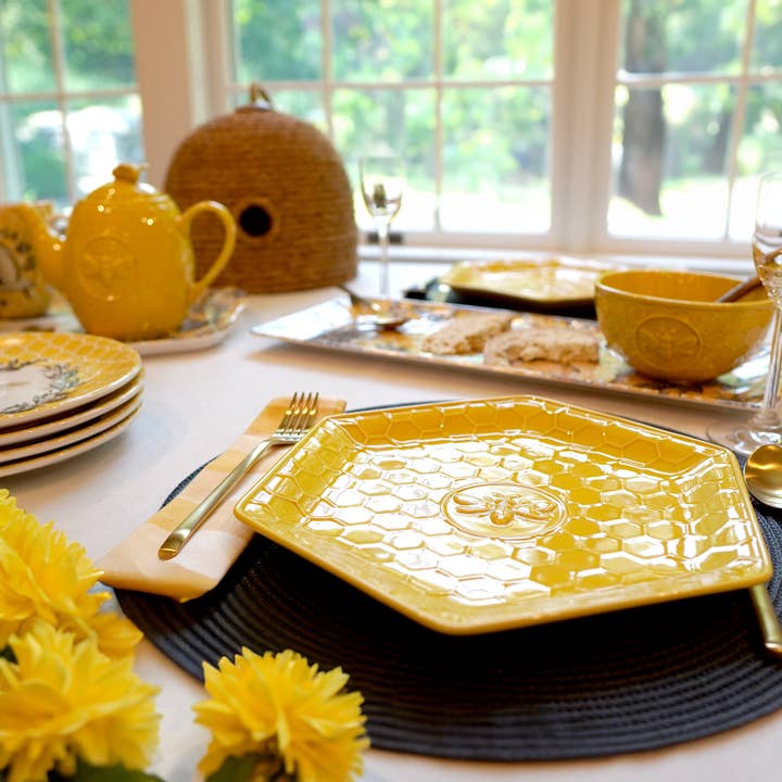 Certified International - Wholesale Dinner Plate - French Bees Embossed Honeycomb Dinner Plates11.25in