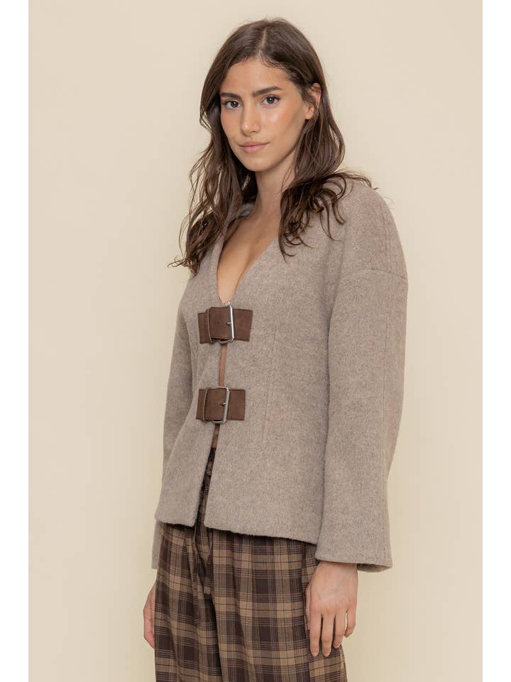 MELANGE MOHAIRT BELTED JACKET- OI6520FO for wholesale on Faire