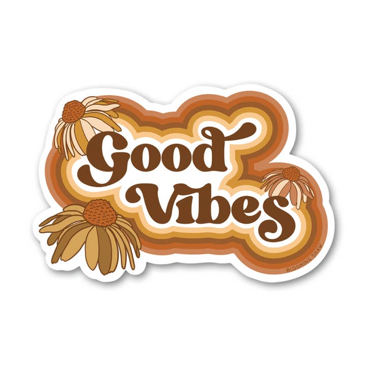 "Good Vibes" Tonal Brown and Yellow, 3.96" x 2.6" for wholesale by Blooming Shaw