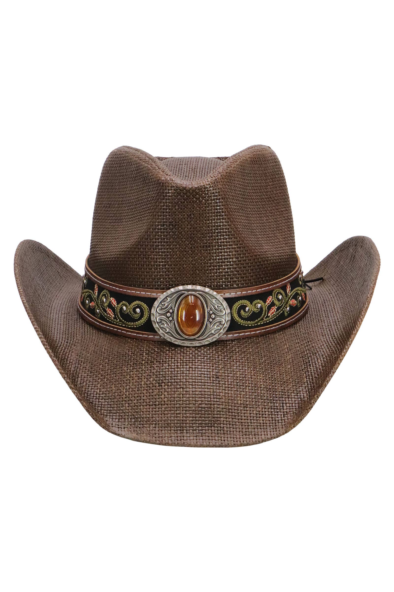 Cap Zone – Engroshandel Cowboyhat - Dame – Bronzeret ravfarvet concho blomsterbælte cowboyhat26