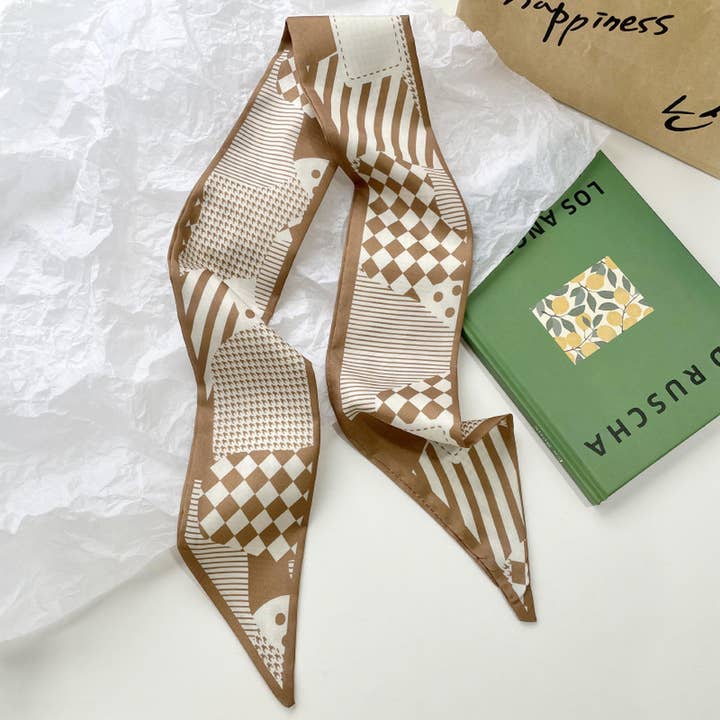 ACCITY - Wholesale Scarf - Women's - Neutral Long Twilly Scarf – Hair Tie & Neck Ribbon_CWASC07151