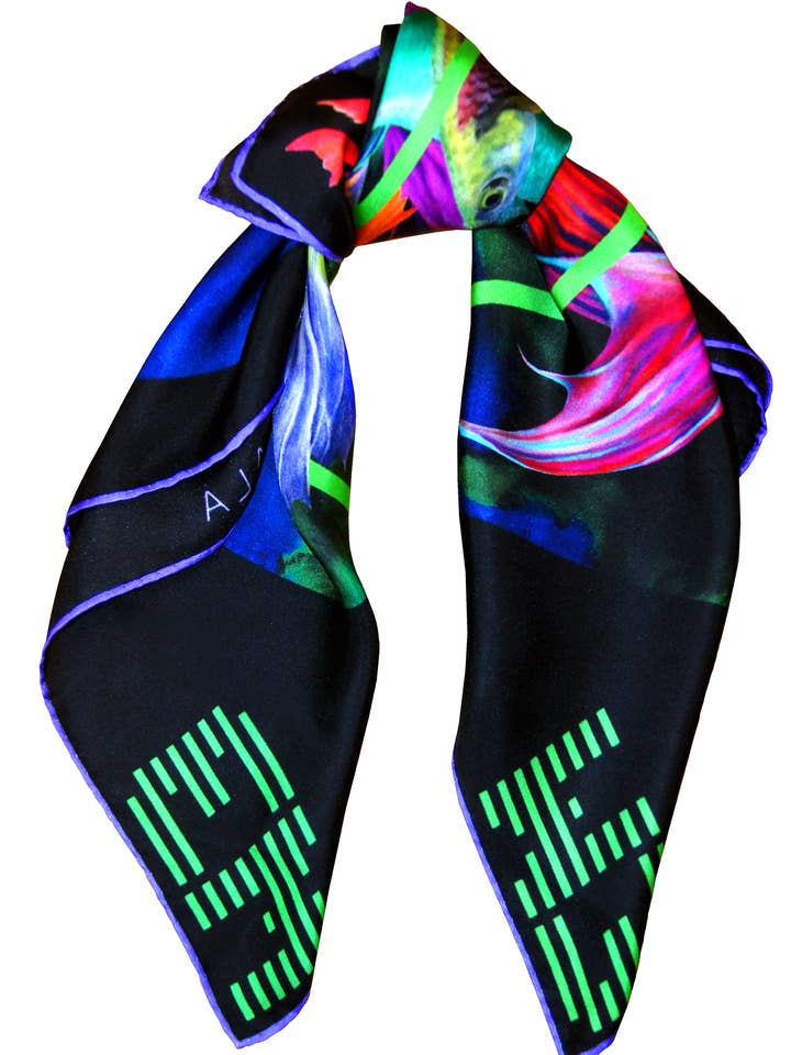 302 Sciarpa di Seta Nero per la vendita all'ingrosso da parte di Emilia Mala