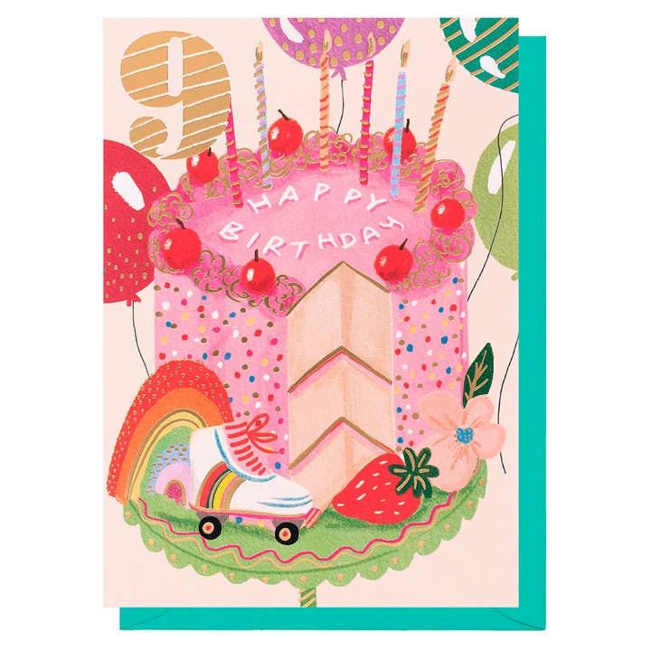 Idade 9 Bolo Cor-de-Rosa | Idade de Marco | Cartão para Crianças por atacado de Louise Tiler