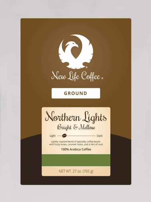 Aurores boréales : Bright & Mellow Ground, sac de 27 oz pour la vente par New Life Coffee