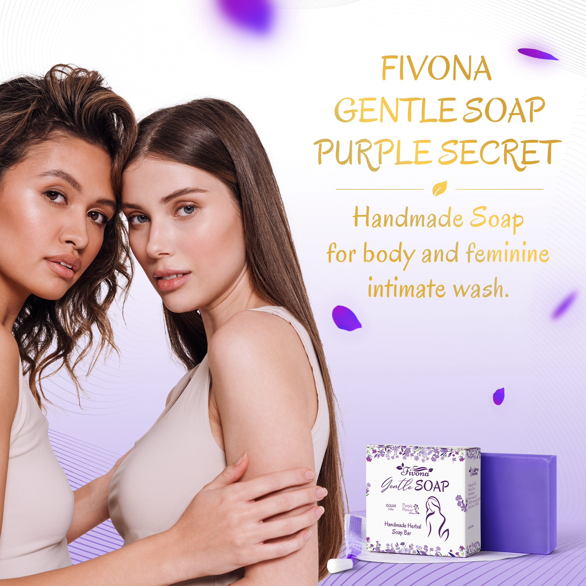 FIVONA - Wholesale Bar Soap - HERBAL FEMININE YONI SOAP WITH FOAM BAG PURPLE FLOWER 5.3OZ2