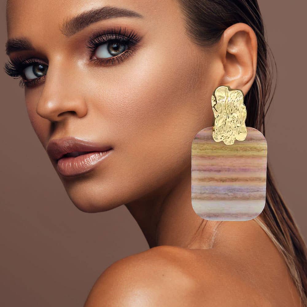 Sensibling Corp. - Wholesale Dangle Earrings - Oversized Patterned Celluloid Acetate Plate Accent Doorknocker Earrings14