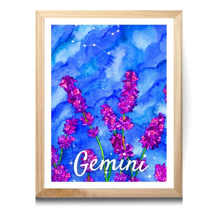 Astrologie Nacht Zwillinge Aquarell Giclée Wandkunst für den Großhandel von Chloe Marie Hourdequin Designs