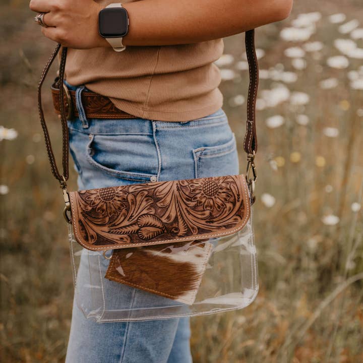 FRINGE & LUXE - Wholesale Crossbody Bag - Women's - Western tooled stadium festival concert clear bag