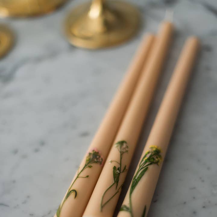 Galley and Fen - Wholesale Tapered Candle/Candlestick - Floral Inlaid Tapered Candles - Set of 30