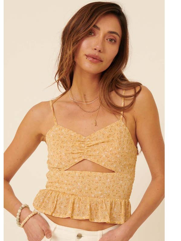 Camisole découpée sur le devant à col en cœur fleuri pour la vente par MintChoco