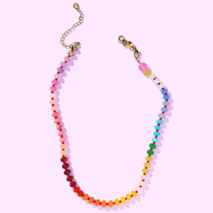 Taylor Elliott Designs - Wholesale Beaded/Pearl Necklace - Beaded Necklace - Rainbow + Red - Roxy0