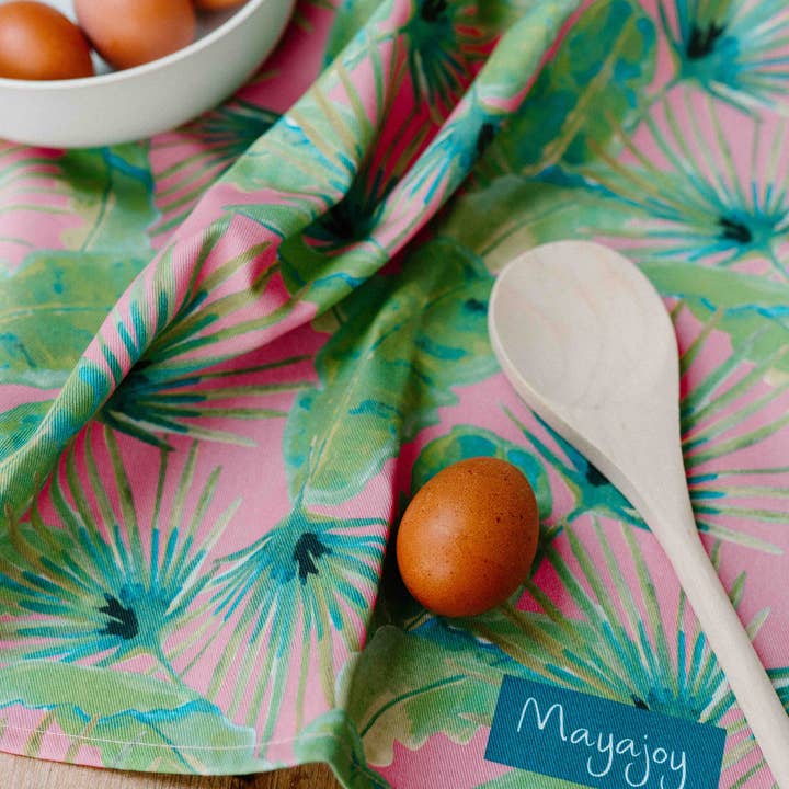 Pink Palm Tea towel for wholesale by Mayajoy