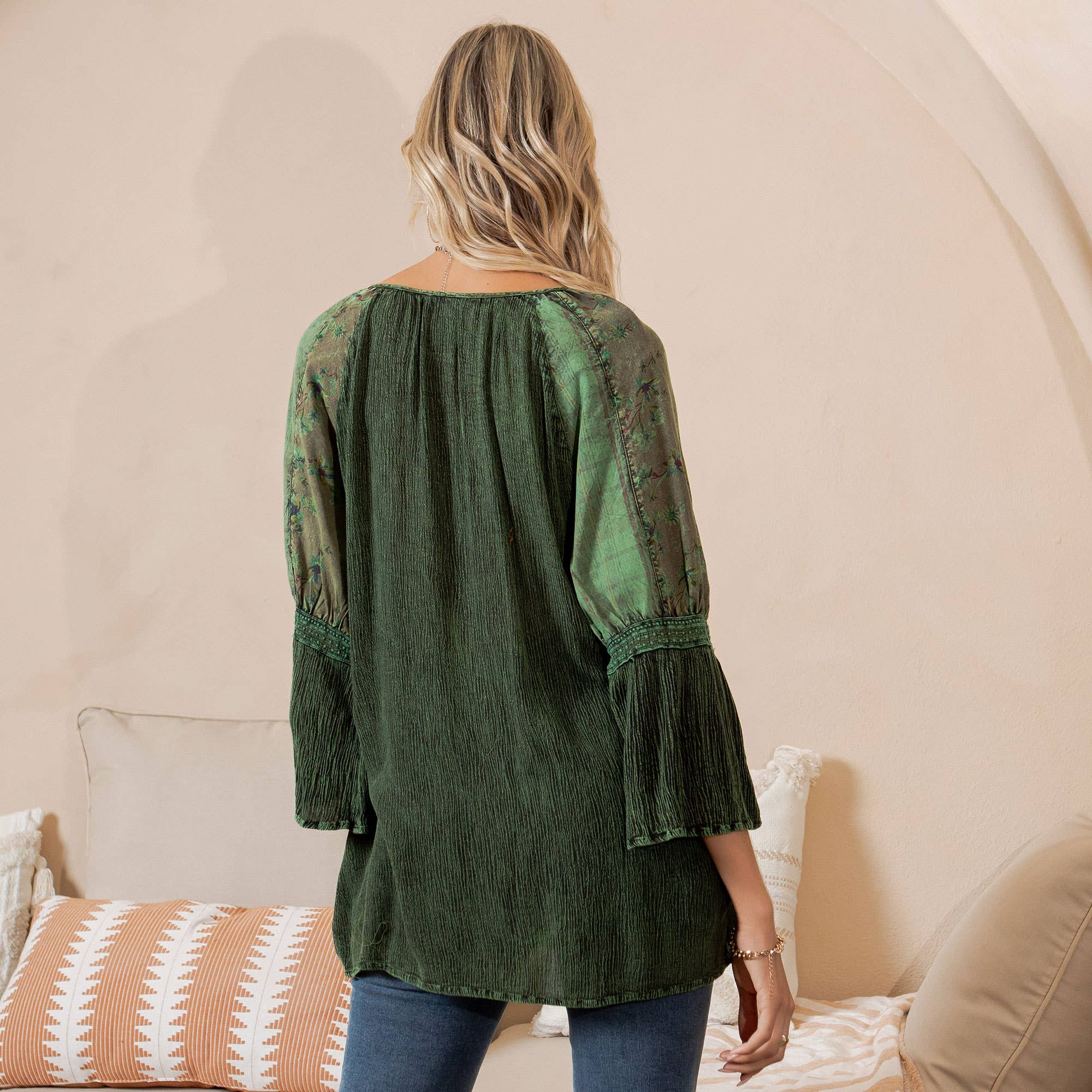 Young Threads - Wholesale Tunic - Women's - Peasant Top with Print Checks Patchwork (New Color)1