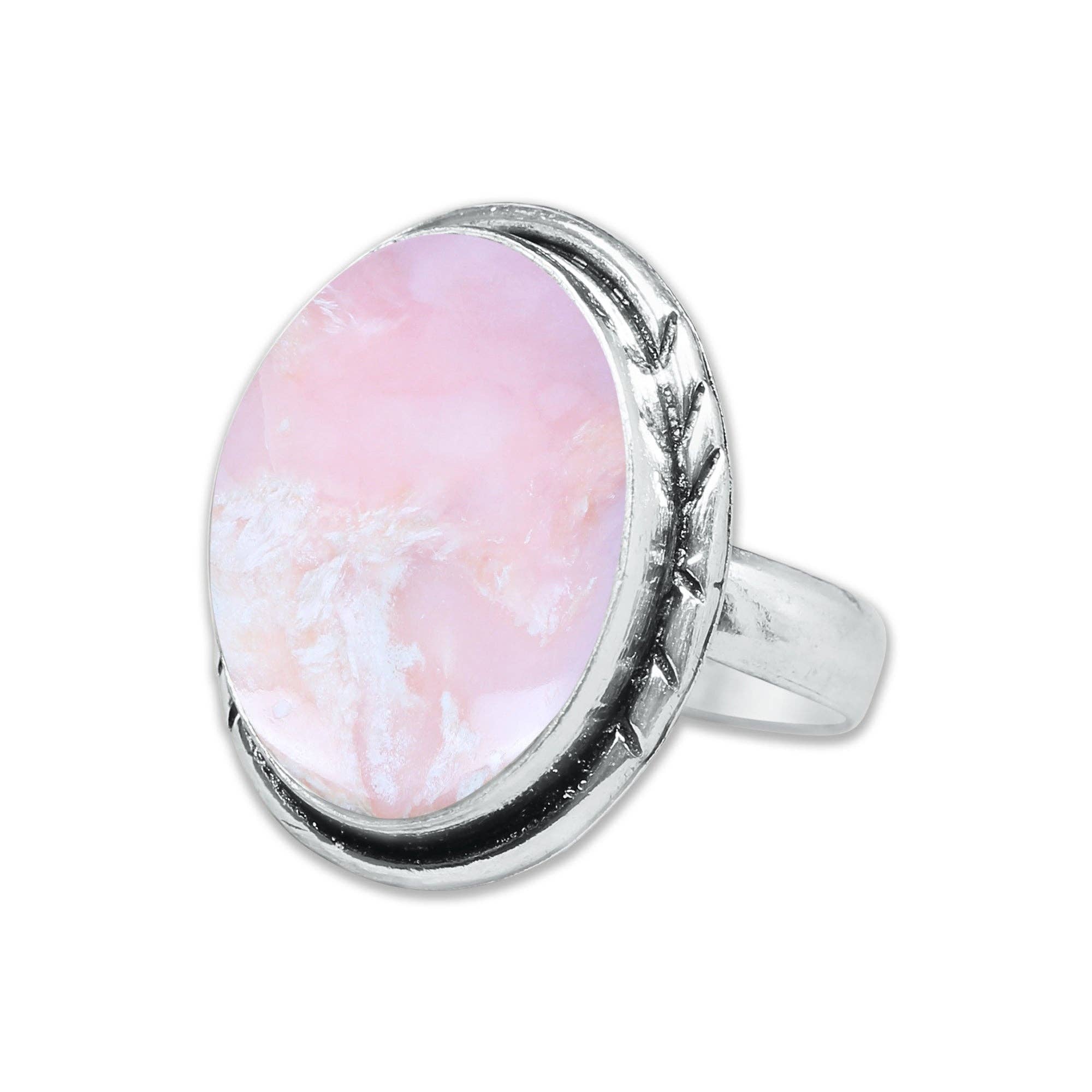 Handmade Jewels - Wholesale Cocktail/Statement Ring - Pink Opal Rings – Handmade, Silver-Plated, Assorted Boho Designs (US Sizes 6–10, Made to Order)13