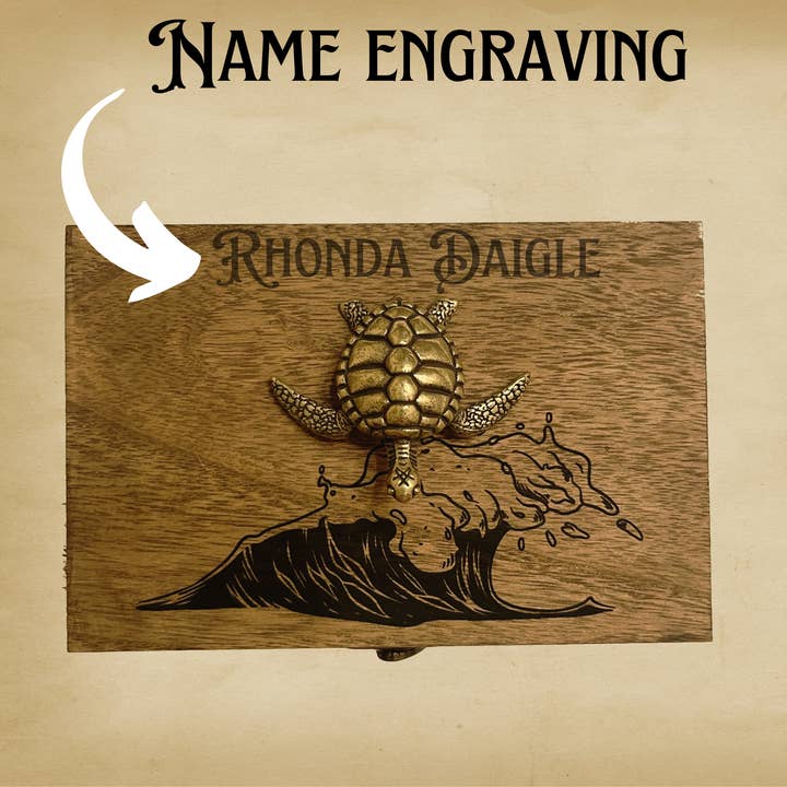 Timeless Motifs - Vendita all'ingrosso Portagioie/organizer per gioielli - Scatola portagioie in legno a forma di tartaruga marina, scatola regalo per amanti delle tartarughe da spiaggia1