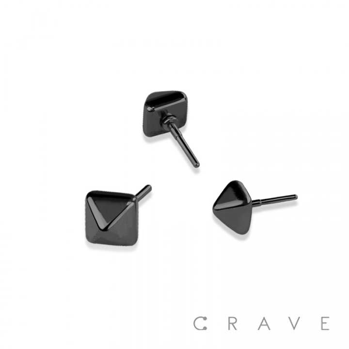 CRAVE BODY JEWELRY - Wholesale Stud/Post Earrings - SMALL PYRAMID SQUARE 3D STUD PUSH IN STUD PIN PART 316L SURG