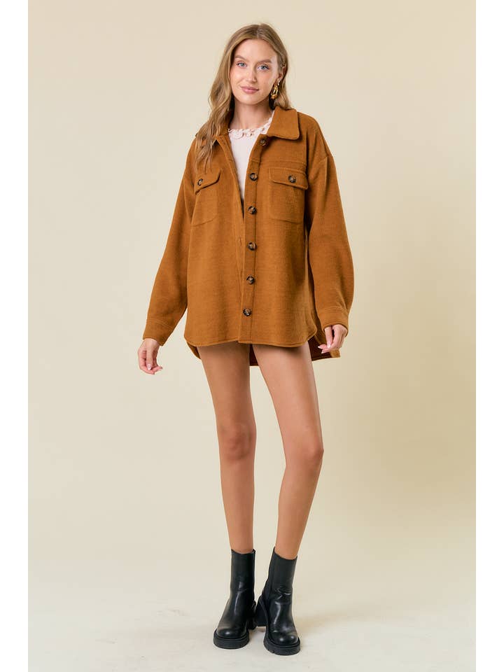 Doe and Rae - Wholesale Shirt Jacket/Shacket - Women's - Fleece Knit Button-Down Shacket W/ Patch Pocket - 10606J9